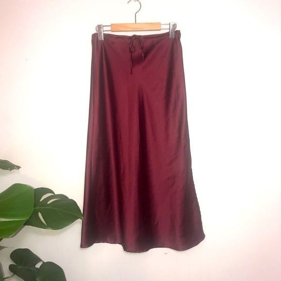 Satin Wine Midi Slip Skirt - Picture 2 of 8